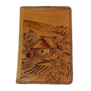 Handmade Tooled Vtg Leather Wallet Bifold Brown Farm Cabin Western 6.5 x 4 in
